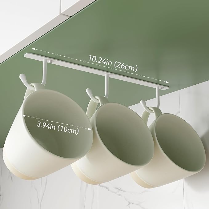 ECROCY Coffee Mug Holder Under Cabinet, Easy Screw Mounting, 3 Pack Mug Rack with Wide Hook Spacing, Sturdy Mug Hooks Space-Saving