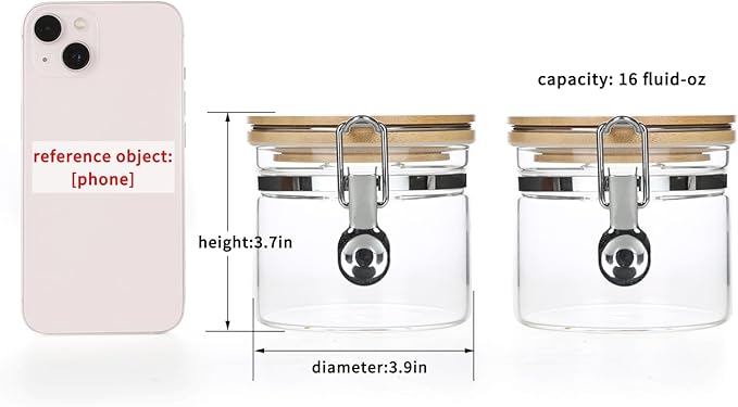 KKC HOME ACCENTS Clear Borosilicate Glass Storage Jars with Airtight Locking Clamp Lids,Glass Jar Canisters,Sealed Glass Jars with Bamboo Lid,Air tight Brown Sugar Salt Container,15 Fluid-oz