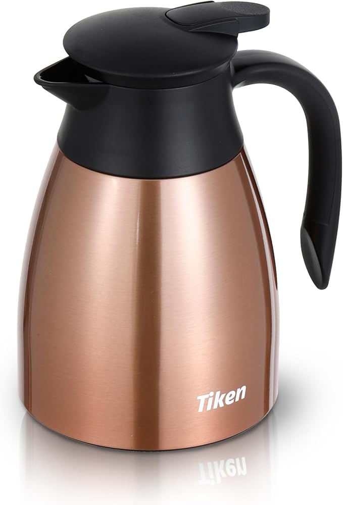 Tiken 34 Oz Thermal Coffee Carafe, Stainless Steel Insulated Vacuum Coffee Carafes For Keeping Hot, 1 Liter Beverage Dispenser (Copper)