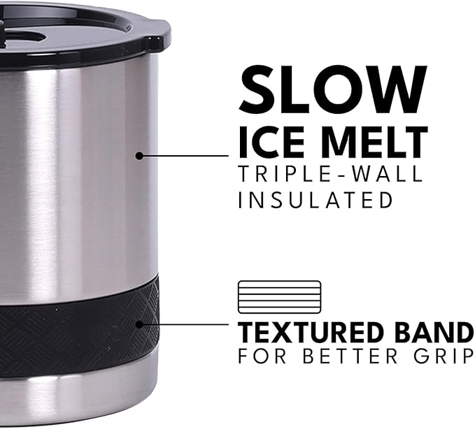 Elemental Recess Lowball Tumbler, 10oz Triple Wall Stainless Steel Cup with Non-Shattered Tritan Lid, Insulated Whiskey Glass, Insulated Coffee Tumbler Mug for Hot & Cold Drinks - Brushed Steel