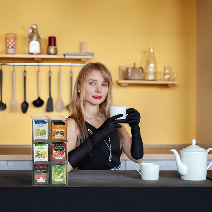 6-Pack Tea Bag Drawers Organizer - 6 Clear Plastic Drawer Tea Bag Holder; Stackable & Portable; Wider Size; Well-Organized Storage for Tea Bags Storage Chests；High Volume