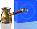 NIKPAR Luxury Greek Coffee Pot Macedonian Collection - Turkish Coffee Pot for Most Type of Stove Top, Arabic Coffee Maker Cezve, Ibrik, Briki with Detachable Handle & Luxury Gift Box (10 oz Small)