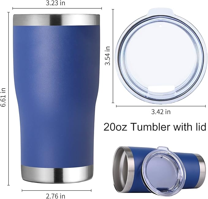 DOMICARE 20oz Tumbler with Lid Stainless Steel Tumblers Bulk, Double Wall Vacuum Insulated Coffee Travel Mug Powder Coated Tumbler, 8 Count (Pack of 1) Dark Blue