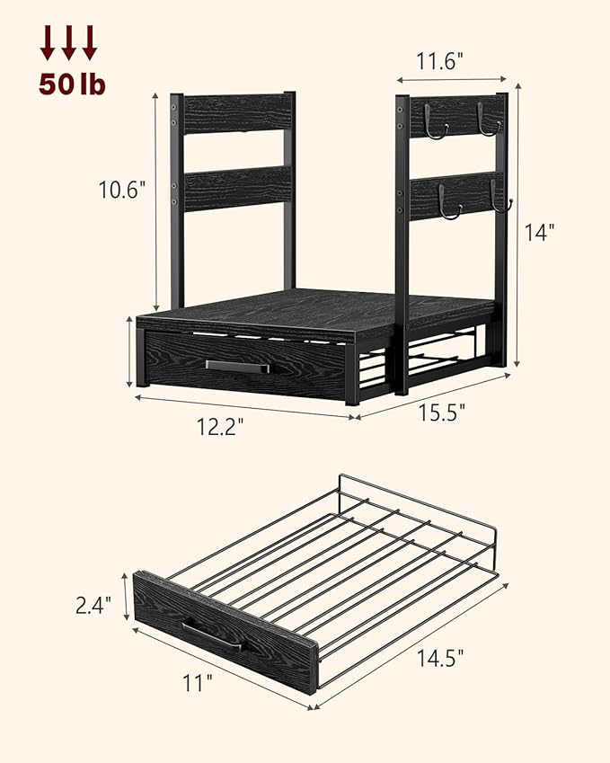 Evermagin Coffee Pod Drawer for K Cup, 35 Pods K-Cup Holder Organizer with Cup Holder, Durable Coffee Maker Stand with Storage Drawer, Black