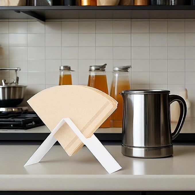MIAO JIN Coffee Filter Paper Holder,Stainless Steel Coffee Paper Storage Container Dispenser Rack Coffee Filter Stand (White)