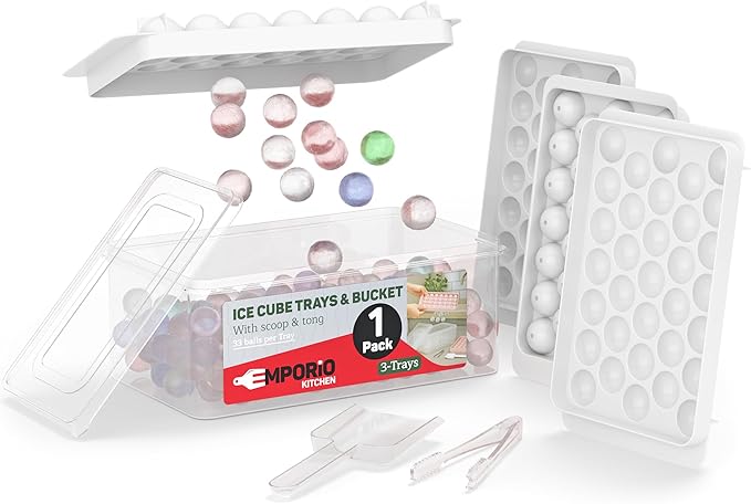 Round Ice Cube Tray Set Pack of 1, BPA-Free Stackable Trays with Lid & Tongs, 33 Ice Balls Per Tray for Whiskey, Drinks, and Cocktails, Quick Release Round Ice Cube Mold, White