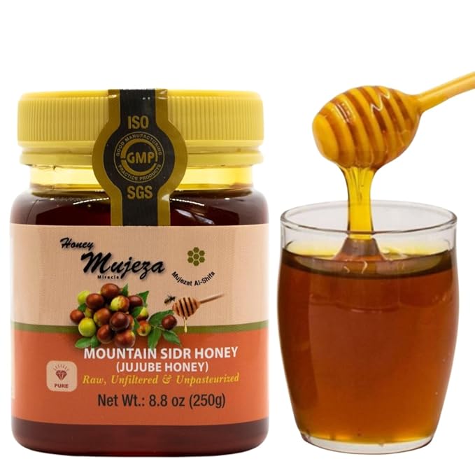 Authentic Mountain Sidr Honey - Jujube, Equal to Manuka Effectiveness Gluten Free 100% Natural Raw Liquid Honey (250g / 8.8oz)