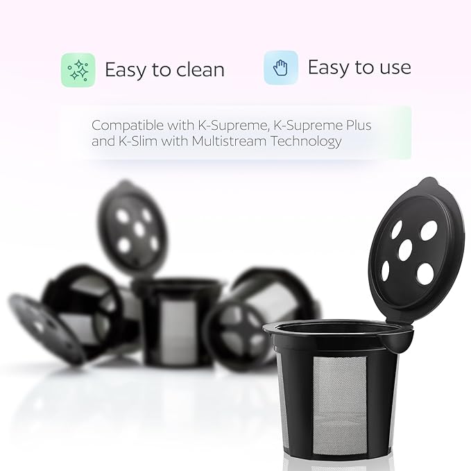 4 Reusable K Cups for Keurig K Supreme, K Supreme Plus, K Slim with Multistream Technology, K-Duo Hot & Iced - 4 Black Refillable Kcups Coffee Filters for Keurig Coffee Makers