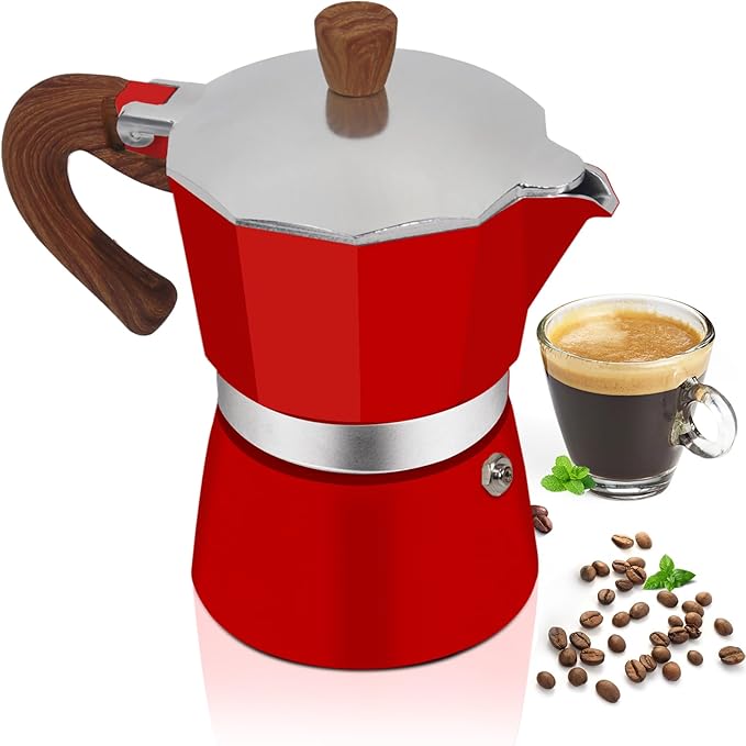 Aluminum 6 Cup 300ml Moka Pot Express Coffee Maker Stovetop Espresso Colorful Coffeemaker Italian Classic Style Brewing Greca Cafe Mocha Machine for Cafeteras Lover Camping Travel and Home Use 10oz