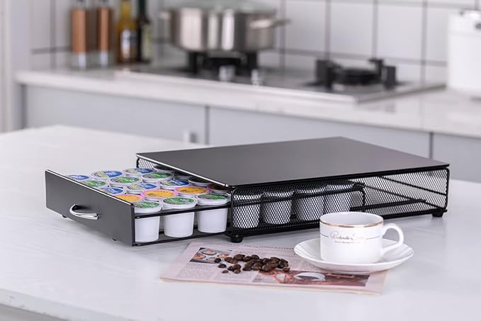 ZCDCP K Cup Holder Drawer, Coffee Pod Holder for K Cup Organizer, Keurig Coffee Pods Holder Capsule with 35 Pods, K Cup Coffee Holder Black