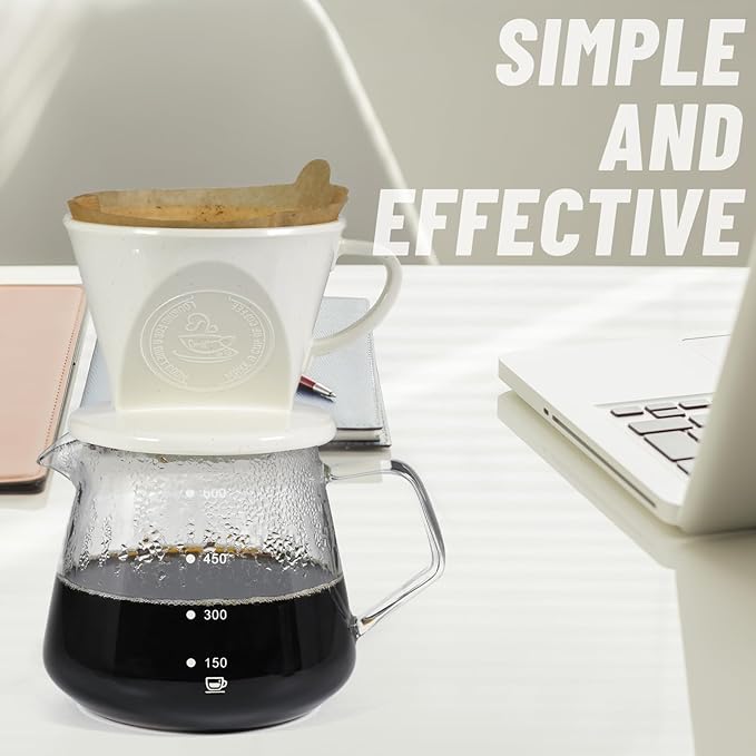 Melamine Pour Over Coffee Maker with 3 Drip Holes, Pour Over Coffee Dripper For Camping, Home, Café, Size 02 (White)