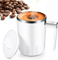 Self Stirring Coffee Mug: 2025 New Rechargeable Auto Magnetic Stirring Mixing Mug with Temperature Display,13oz Stainless Steel Travel Coffee Cup for Office, Home, Kitchen, Best Gift (White)