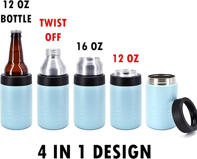 Clear Water Home Goods - 12 oz Stainless Steel Double Wall Vacuum Insulated Can or Bottle Beverage Cooler - Powder Coated Light Blue - 6 Pack