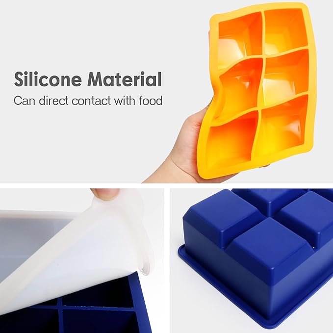 Silicone Ice Cube Trays 3 Pack - Large Size Silicone Ice Cube Molds with Leak Proof Removable Lid Square Ice Cube Tray And BPA Free for Cocktail,Whiskey, Stackable Flexible Ice