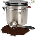 Stainless Steel Coffee Canister with Date Tracker, CO2 Release Valve, 1.5L Airtight Container, Measuring Spoon for Coffee Beans, Grounds, Tea