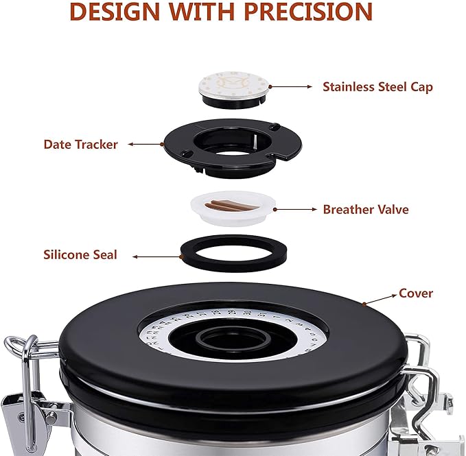 Airtight Coffee Bean Container - Co2 Valve Coffee Bean Canister with Scoop for Ground Coffee Large Copper 21oz
