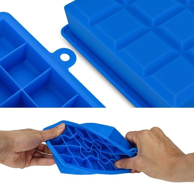 Ice Cube Tray, Silicone Square Ice Trays Easy Release Stackable Ice Cube Mold with Removable Lid, 24 Cavity (2 Pack,Blue)