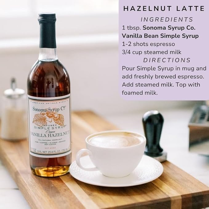 Sonoma Syrup Co Vanilla Hazelnut Syrup, 25.4 Fl Oz for Coffee, Cocktails, and Cooking