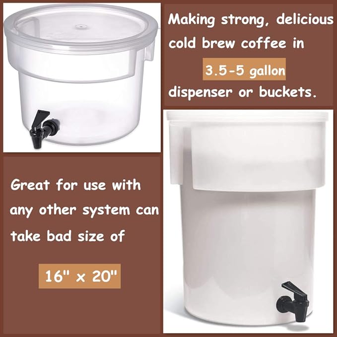 Commercial Cold Brew Coffee Filters - 100 Count Cold Brew System Filter Bags Disposable Fine Mesh Brewing Bags Commercial Coffee Filters 16''x20'' Fits 5 Gallon Buckets Coffee Shop Restaurants