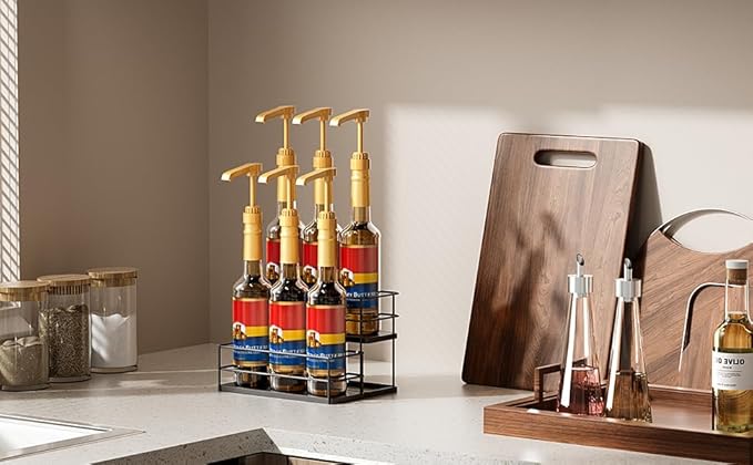 6 Bottle Capacity Coffee Syrup Organizer 2 Tier Coffee Syrup Stand Shelf for Coffee Bar Kitchen Small Wine Rack for Bar Family Storage for Syrup Wine Dressing