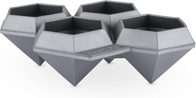 TrueZoo Jumbo Iced Out Diamond Ice Tray, Easy Release Silicone Ice Mold for Whiskey, Cocktails, Spirits, Iced Tea, Beverages, Bar Cart Accessories, Kitchen & Home Bar Gifts, Set of 1, Grey