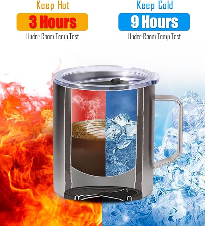 SUNWILL Travel Coffee Mug with Lid, Insulated Tumbler with Handle, 14 oz Stainless Steel Cup for Home, Office, Camping, Powder Coated Camp Green