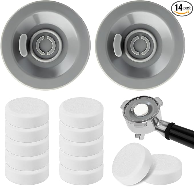 12 PCS Cleaning Tablets and 2 PCS Rubber Backflush Disc for Breville, 54mm Espresso Backflush Cleaning Discs for Breville Machines and Ninja Luxe Cafe, Clean Interior Parts and Portafilter