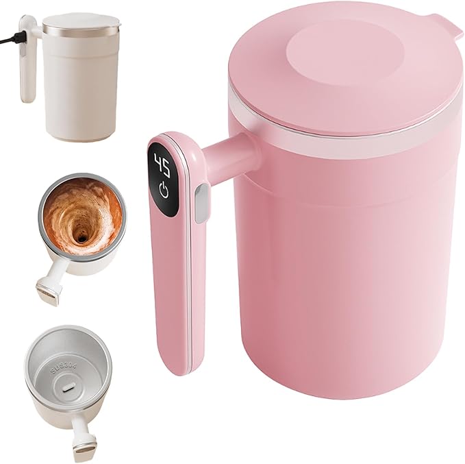 KAMOJI Magnetic Automatic Self-Stirring Coffee Mug, 2026 New Automatic Magnetic Stirring Coffee Mug for Office School, Upgrade Stainless Steel Travel Cup Magnetic Stirring Cup (Pink)