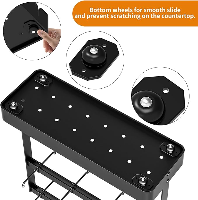 RCHYFEED Countertop Coffee Cup Holder, Aluminum Alloy Mug Holder Organizer with 16 Movable Hooks, 2 Tier Mug Tree Stand Rack with Storage Basket for K Cup Coffee Bar Kitchen