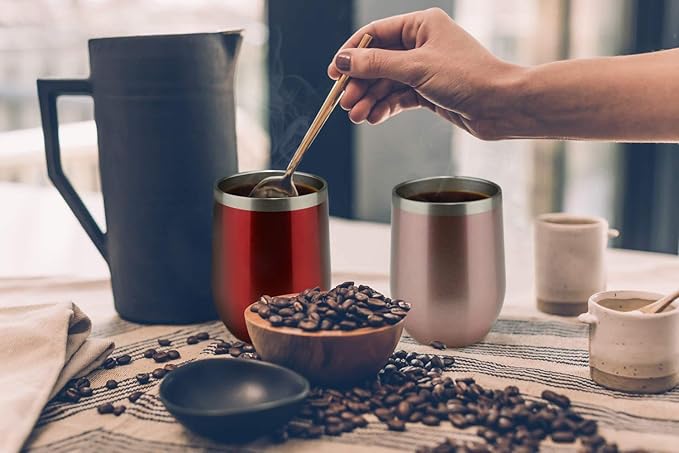 MEWAY 12oz Wine Tumbler 16 Pack Bulk Gifts for Women,Double Wall Vacuum Stainless Steel Travel Mug with Lid,Insulated Stemless Wine Cup Glass for Coffee,Cocktails,Drinks(Burgundy,Set of 16)