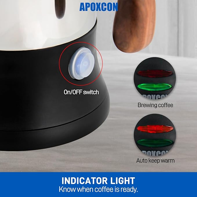 Electric Coffee Percolator Stainless Steel Coffee Maker with Tough Glass Clear Brew Progress Knob & On/OFF Switch Keep Warm Cordless Serve for Home and Hotel Room Use Gift Box Packaging 6 Cup