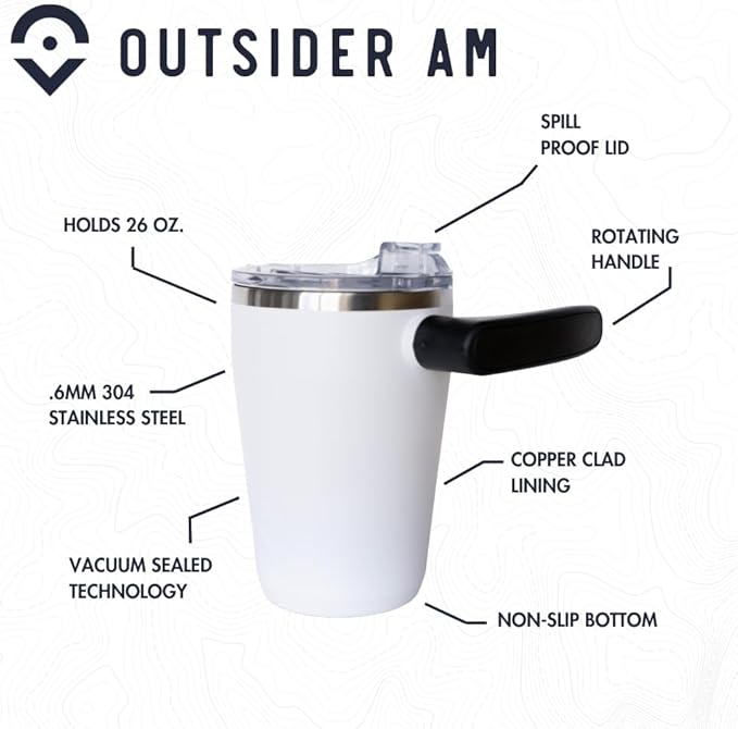 OUTSIDER Stainless Steel Vacuum Insulated Coffee Mug/Cup with Rotating Handle and Spill Proof Lid – Great Travel Tumbler for Outdoor, Home, Office – 17 ounces, Navy