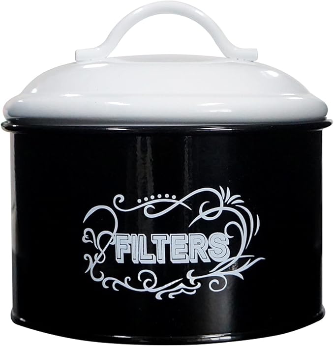 SOTECH Coffee Filter Holder Storage Metal Box Black Container Organizer Round Dispenser for Counter and Room Decor Coffee Bar Accessories