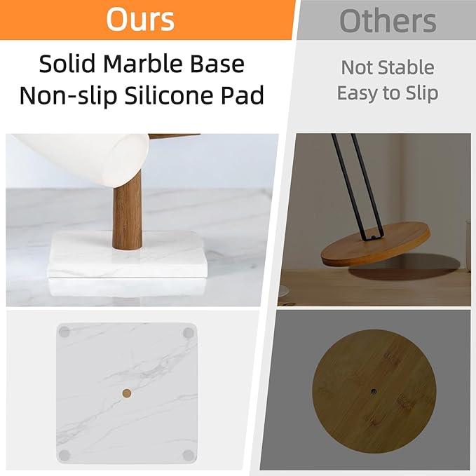 Buruis Wood Mug Holder, Marble Base Cup Rack Tree, Cup Stand Hanger, Kitchen Coffee Mug Tree Countertop Tea Cups Holder Stand, Coffee Mugs Dryer with 6 Hooks, White