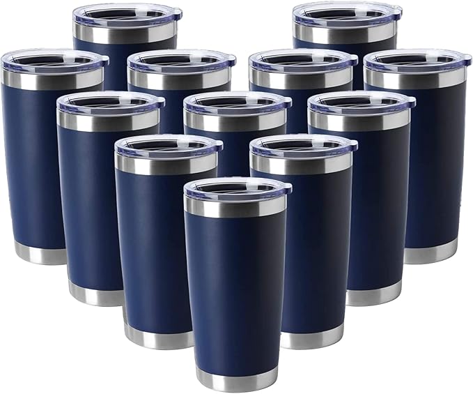 HASLE OUTFITTERS 20oz Tumblers Stainless Steel Mugs with Lid Double Wall Vacuum Insulated Coffee Cups for Cold & Hot Drinks (20oz-Navy, 12 Pack)