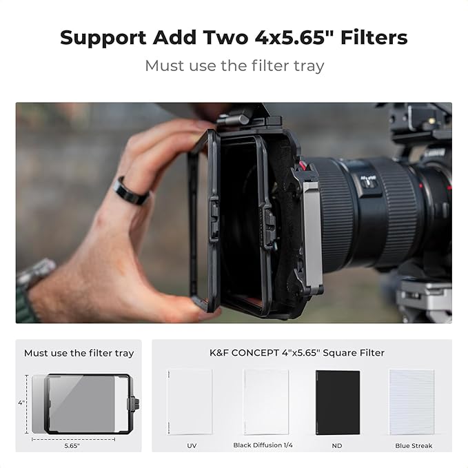 K&F CONCEPT Matte Box, DSLR Camera Matte Box with Carbon Fiber Top Flag, with 67/72/77/82/95mm Adapter Rings for 4x5.65 ND UV Filter/Circular Filter