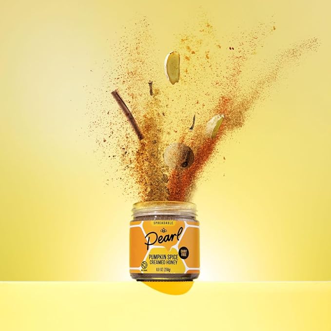 Pearl Honey Spreads - Organic Pumpkin Spice Flavored Creamed Raw Honey - Chemical Free, Dairy Free, Soy Free & 100% Naturally Flavored | 8.8oz Jar