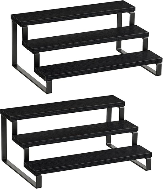 Giikin 3 Tier Spice Rack, Set of 2 Wooden Spice Rack for Countertop, Cabinet Organizer Shelf Kitchen Counter Storage Shelves Cupcake Stand Holder Display Stand, Black