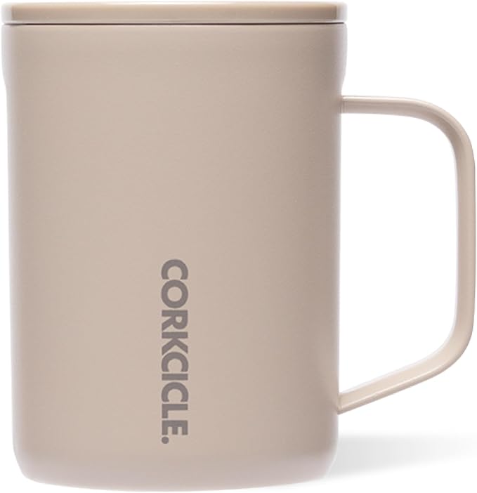 Corkcicle Classic Coffee Mug - Triple Insulated Stainless Steel Travel Mug - Shatter-Proof Lid - Easy Grip - Keeps Drink Hot Over 3 Hours - Holiday Mug Gift - Great for Gifting Warmth - 16 oz - Desert