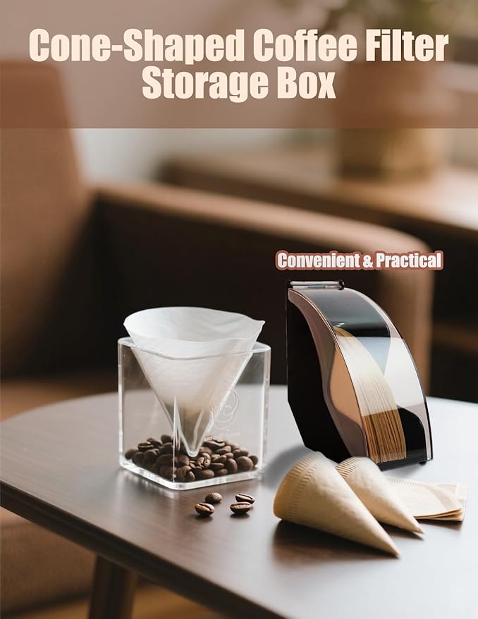 Fan and Cone Coffee Filter Holder with Dust-Proof Lid,Compact Kitchen Storage Organizer for Coffee Station Accessories Black