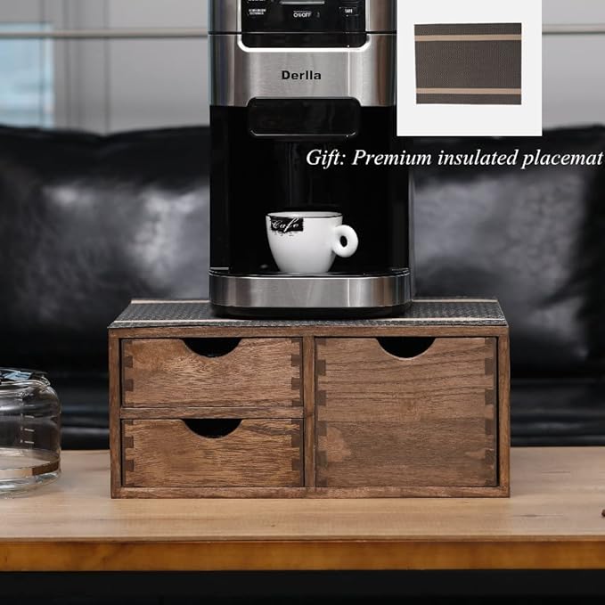 Coffee Pods Storage Drawer Holder for Capsules - Multi Functional Desk Organizer Drawers For K cups Coffee Maker Brew - Kitchen Mini Wooden Box Chest Sideboard Counter Organization CF2D3C Dark