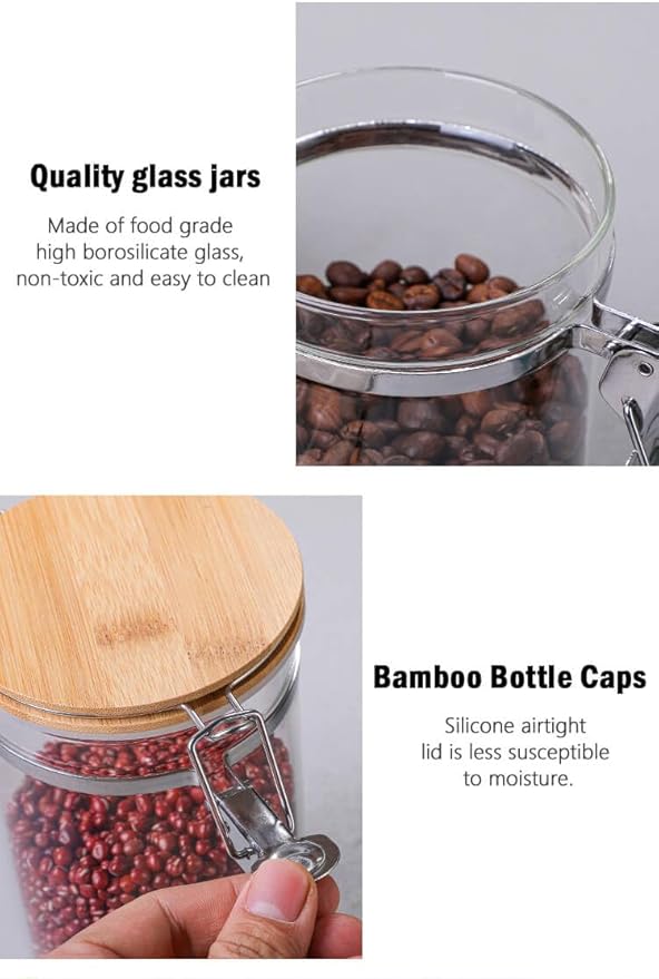 Glass Coffee Bean Storage Container with Airtight Clip Seal Lid Coffee Storage Jar for Beans, Ground Coffee, Nuts, Cookies（48 oz/1400ml）