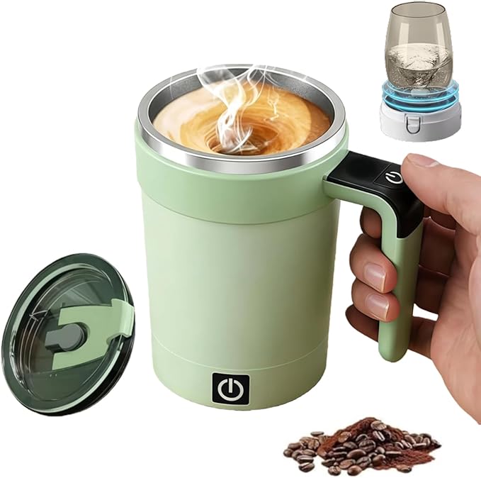 travel coffee mug Equipped with temperature display coffee warmer for desk self stirring coffee mug Rechargeable stainless steel material (green)