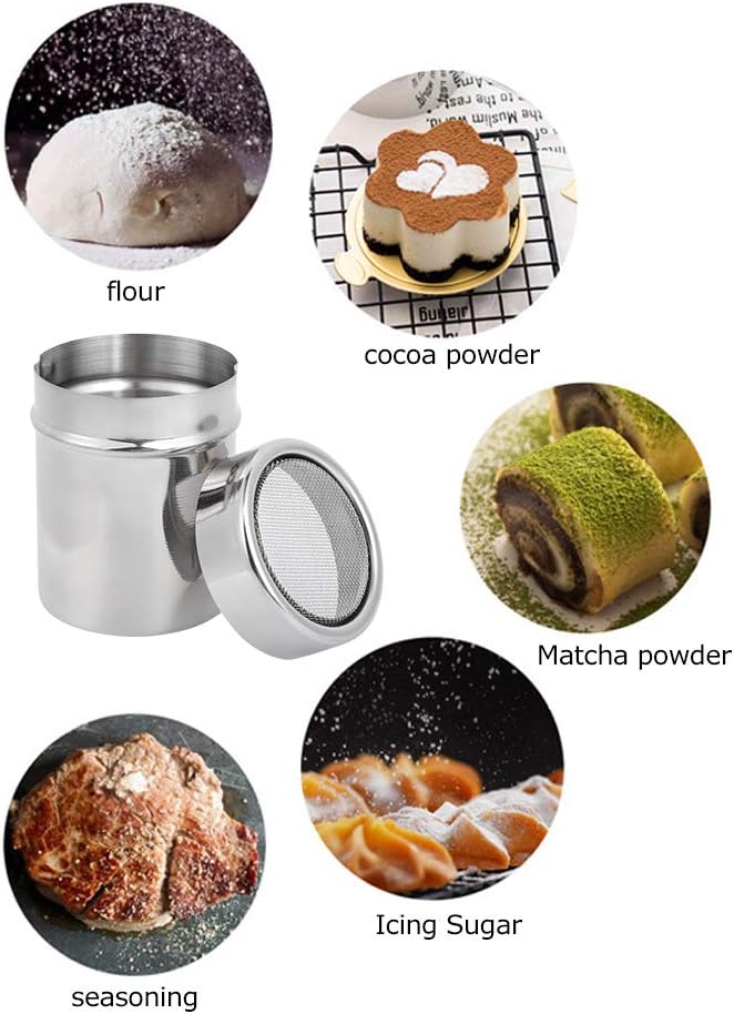 Stainless Steel Powder Shaker Sugar Powder, Fine Mesh Shaker Powder Cans for baking soda Cocoa Cornstarch