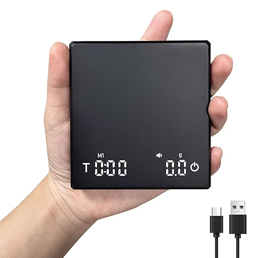 Espresso Scale with Timer/Tare, 2kg/0.1g Precision Portable Mini Coffee Scale with Auto Timing for Espresso and Pour Over Coffee, Rechargeable LED Display Digital Kitchen Scale with g/oz Unit