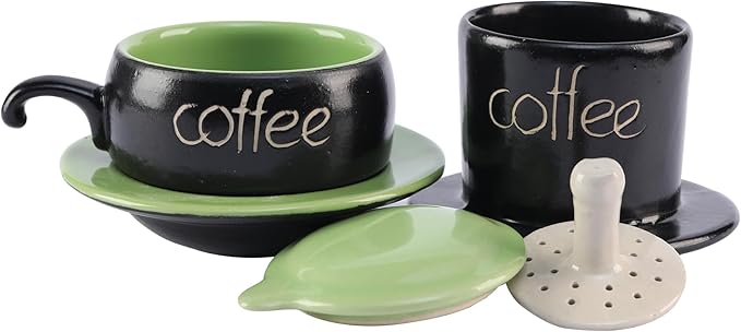 Birdee Ceramic Phin Filter - Green Small Dripping Ceramic Coffee Phin Filter for Ground Coffee - Portable Camping Coffee Maker - Easy to Use Coffee Drip Filter - Gift for coffee lovers