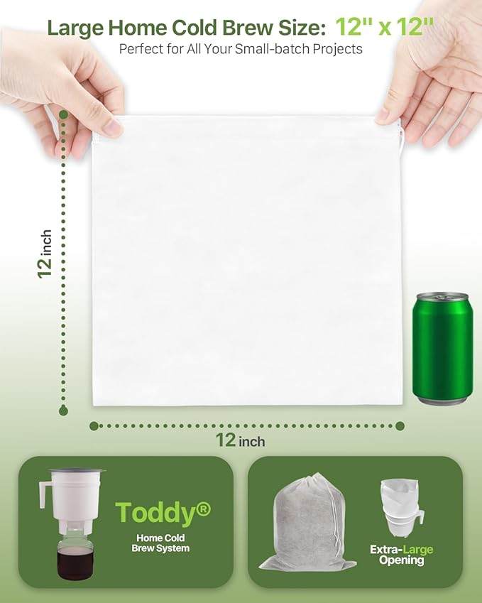 Grasseed Cold Brew Filter Bags for Toddy & OXO Coffee Makers, Cold Brew Bag with Drawstring for Pitchers and Mason Jars, 12" x 12", 50Pack