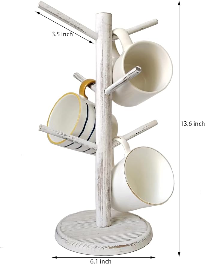 Dorhors Mug Holder Tree,Coffee Cup Holder with 6 Hooks, Wood Mug Rack for Counter,Coffee Bar Accessories and Orgnizer Station