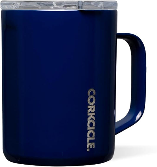 Corkcicle Classic Coffee Mug - Triple Insulated Stainless Steel for Travel - Shatter-Proof Lid - Keeps Drink Hot Over 3 Hours - Holiday Mug Gift - Great for Gifting - 16 oz - Gloss Midnight Navy
