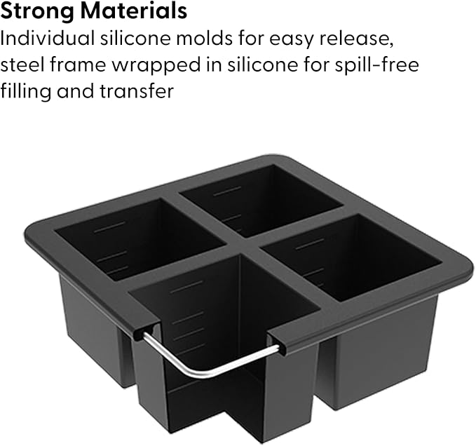 W&P Cup Cubes Silicone Freezer Tray with Lid, Blue, Makes 4 Perfect 1-Cup Portions, Freeze & Store Soup, Broth, Sauce, Leftovers, Dishwasher Safe, 4-Cup